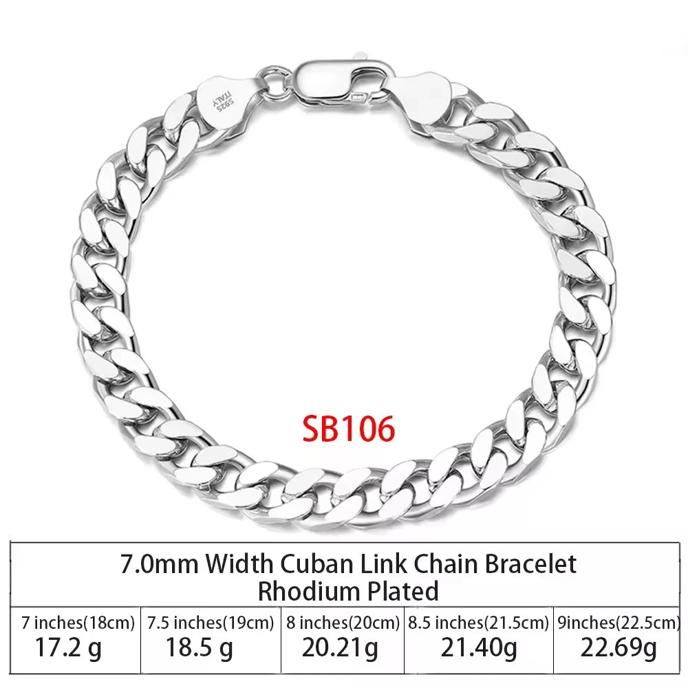 SB RINNTIN Fashion Jewelry Wholesale Men Cuban Link Chain Bracelet Custom Pulsera Hip Hop 925 Sterling Silver Chain Bracelet