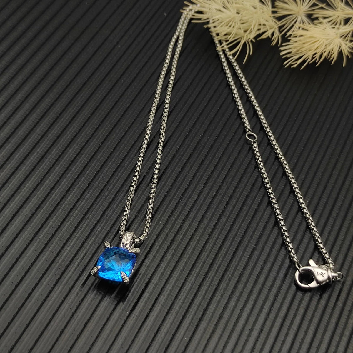 REDheart DY High-Quality Silver-Plated 11mm Four-Prong Diamond Necklace. Gold-Plated Colored Gemstone Necklace. Jewelry.