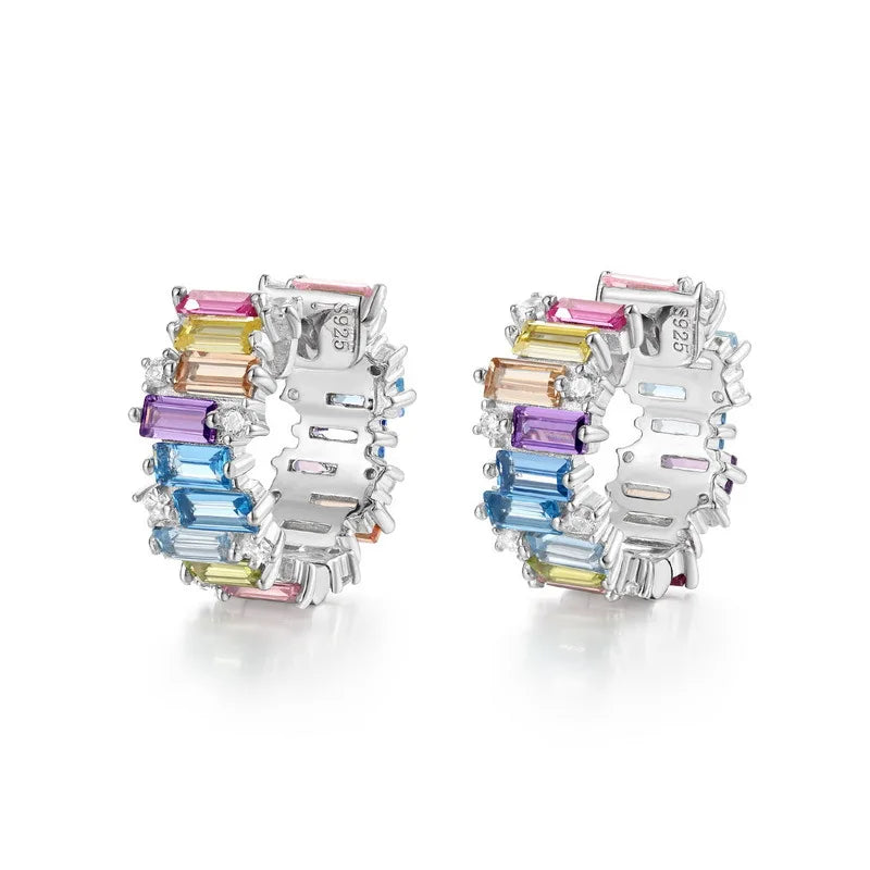 Gemfiori Irregular Geometry Color Zirconia Necklace S925 Silver Set Rainbow Zirconia Earrings Simple Fashion Set