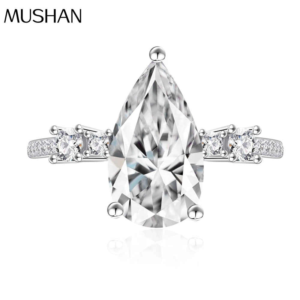 MuShan Jewelry Factory New Water Drop Simulation Diamond Pure Silver Zircon Ring for Women Niche Light Luxury Ring
