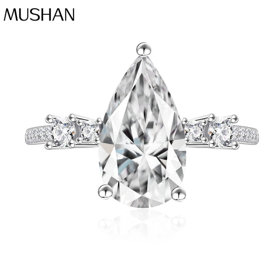 MuShan Jewelry Factory New Water Drop Simulation Diamond Pure Silver Zircon Ring for Women Niche Light Luxury Ring