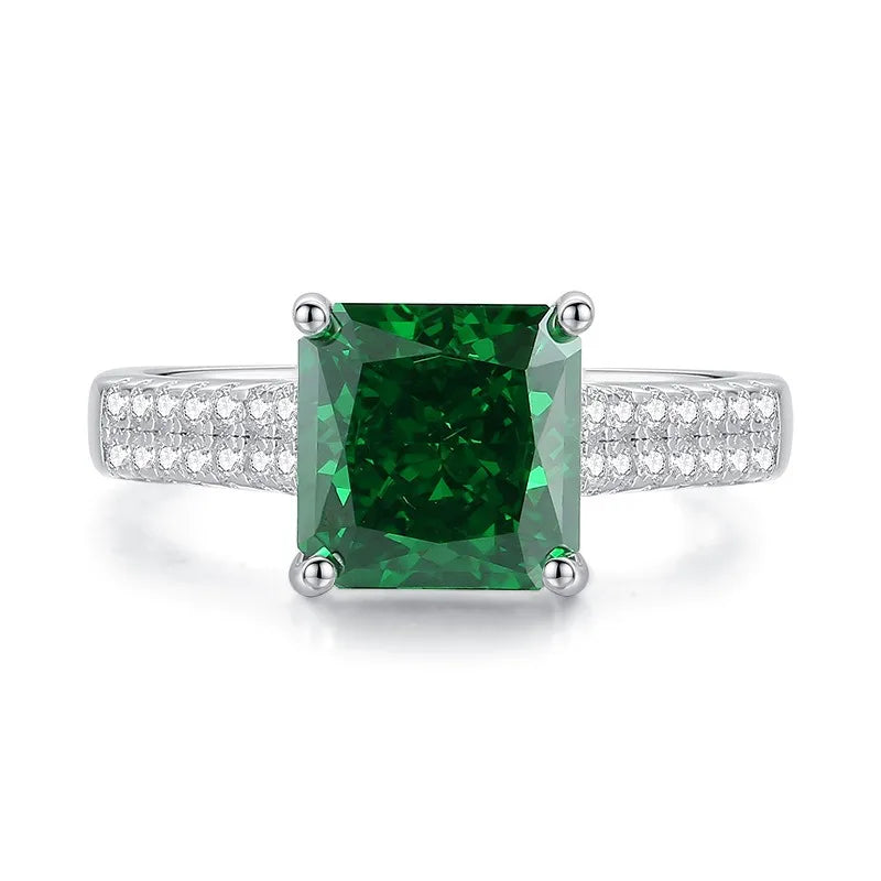 Wholesale 925 Sterling Silver Emerald 5A 8A Zirconia Ring Women Engagement Wedding Rings Custom Jewelry Manufacturing Supplies