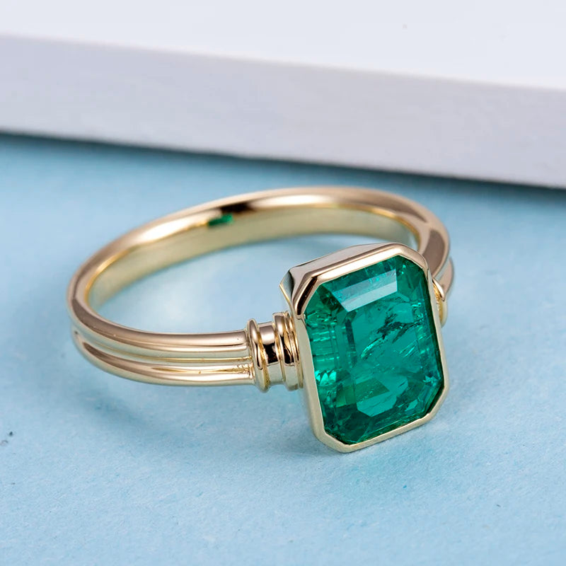 Gemfiori Messi Jewelry MSR-770 18k Yellow Gold Bezel Setting Lab Grown Emerald Engagement Ring