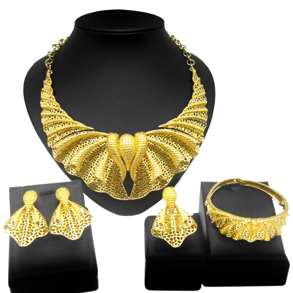 Zhuerrui Luxury Dubai Costume Jewelry Set Party Leaf Necklace Jewelry Sets Brazilian Gold Plated Women's Wedding Jewelry  H00200