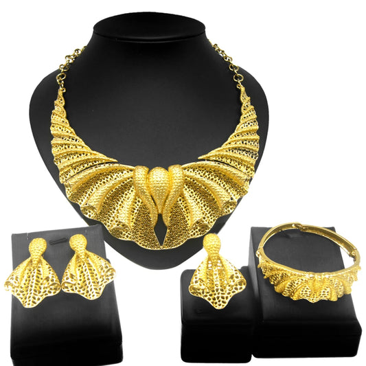 Zhuerrui Luxury Dubai Costume Jewelry Set Party Leaf Necklace Jewelry Sets Brazilian Gold Plated Women's Wedding Jewelry  H00200