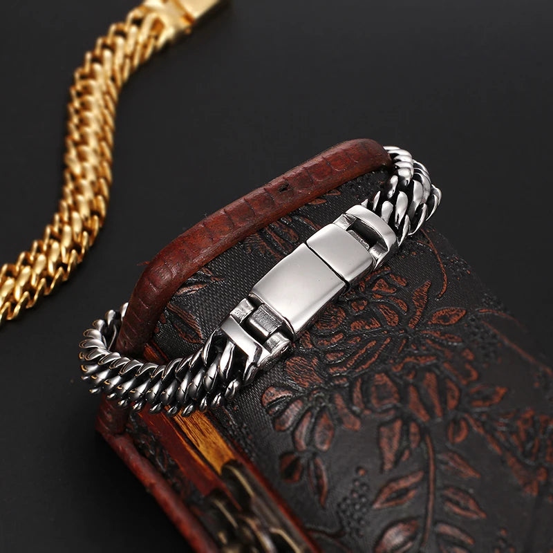 KALEN Silver Color Stainless Steel Link Charm Bracelets for Men