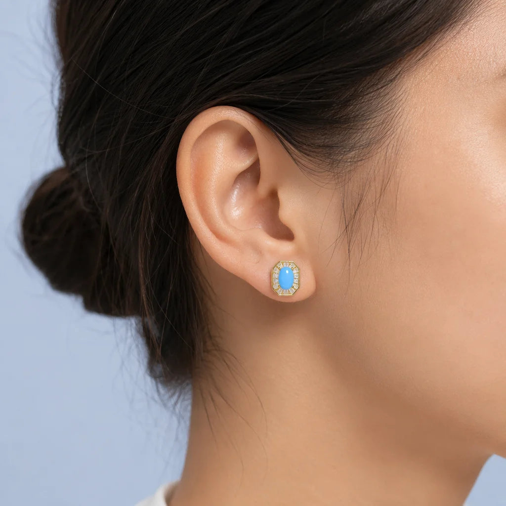 Gioiellieri Natural Turquoise Earrings 925 Sterling Silver December Birthstone Fine Jewelry Set for Women Sky Blue Cabochon Stud Dangle