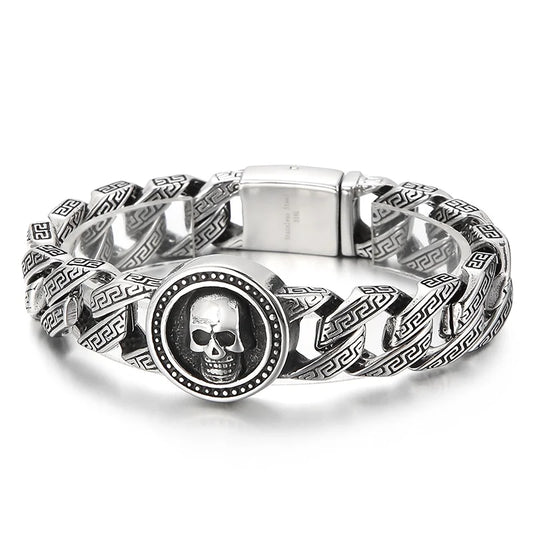 KALEN 220mm Punk Stainless Steel Skull Pattern Link Bracelets for Men