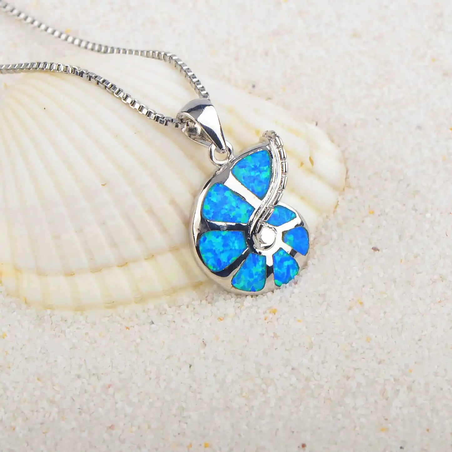 Hot Selling Christian Copper Animal Box Chain Hawaiian Conch Necklace Blue Opal Gemstone Minimalist Beach Vibe Gift Bulk Supply