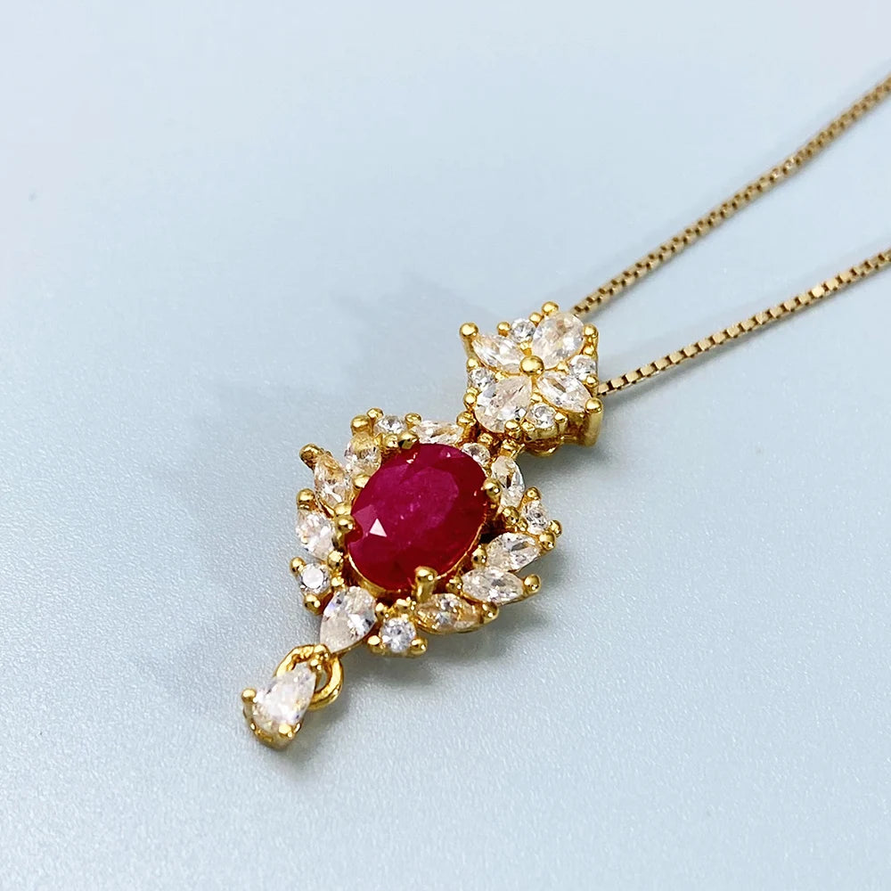 Gioiellieri 925 Silver Ruby Pendant with Natural Red Gemstone for Women July Birthstone Fine Jewelry Wedding Engagement Fashion Jewelry Gift