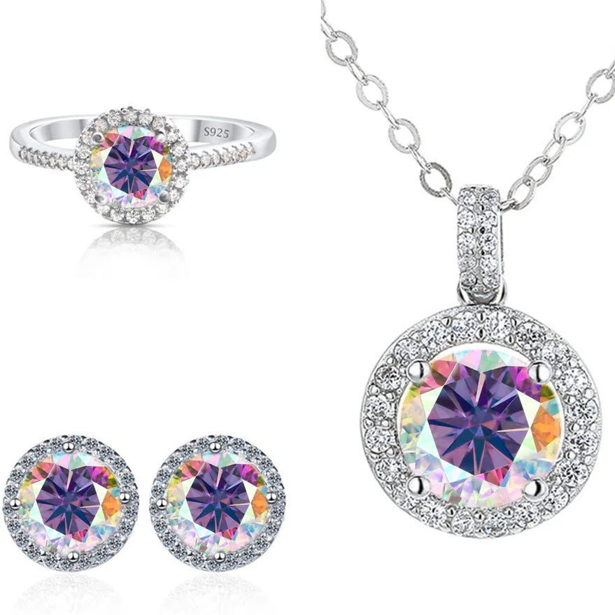 SPECIAL OFFER -REDheart Color Moissanite Party Jewelry Set for Women Necklace Ring Earrings S925 Sterling Silver with GRA Certificate