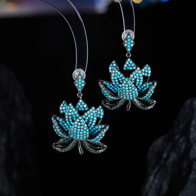 ArtistA Luxury High-Grade Needle Heavy Industry Zircon Multi-Layer Lotus Drop Earrings Fashion Accessory