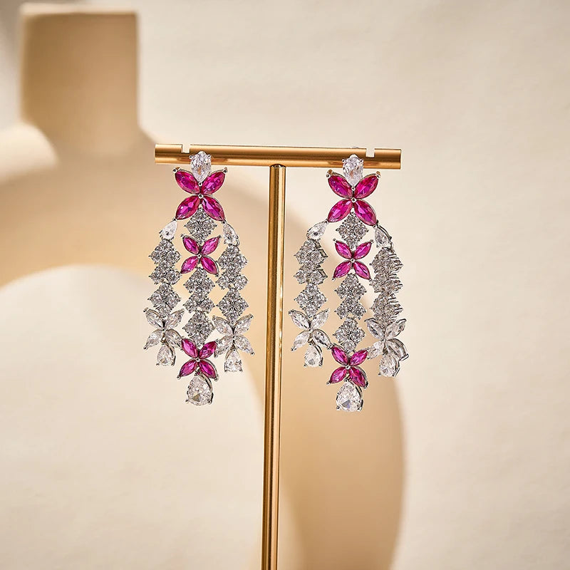 S&S Classic and Exaggerated Luxurious Zircon butterfly Tassel Necklace Earrings and Ring Set for Parties and Dinners