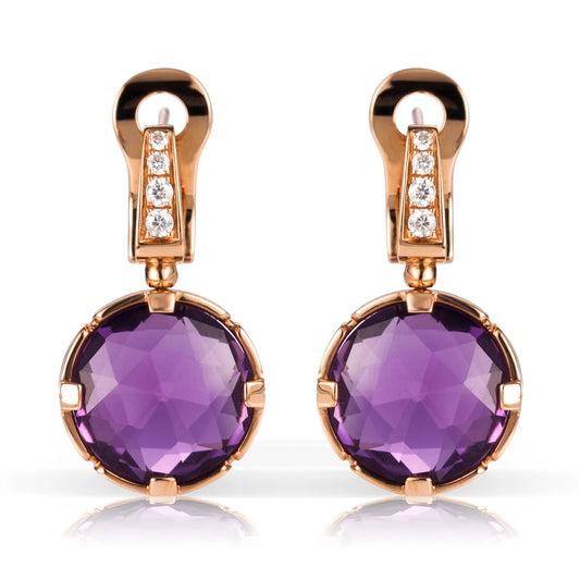 Gemfiori Messi Jewelry Amethyst Gemstone Earrings Jewelry 18k Rose Gold Fashion New Women for Elegant Gift Party Stone Wedding Earrings
