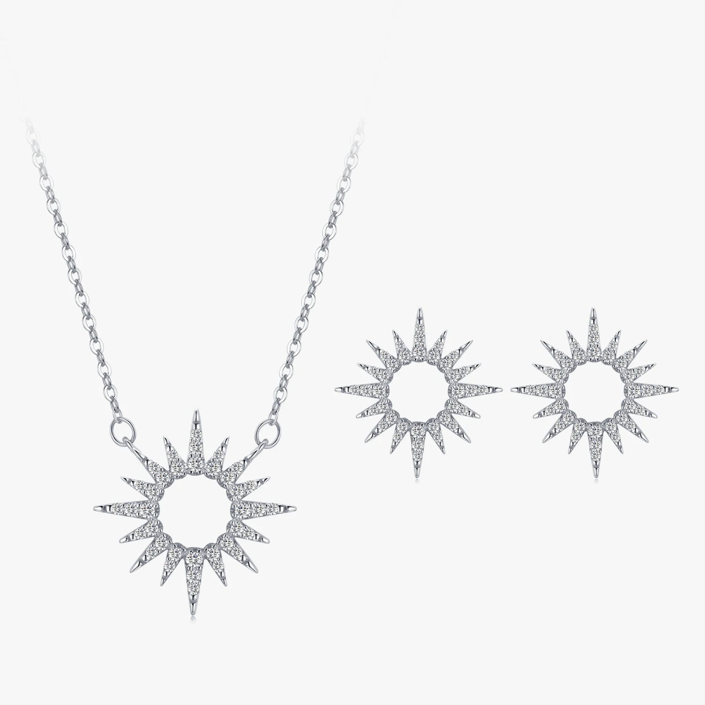 Sparkling Clear Zircon 925 Sterling Silver Luxury Sun Pendant Necklace Earrings For Women Classic Wedding Statement Jewelry