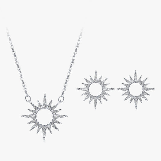 Sparkling Clear Zircon 925 Sterling Silver Luxury Sun Pendant Necklace Earrings For Women Classic Wedding Statement Jewelry