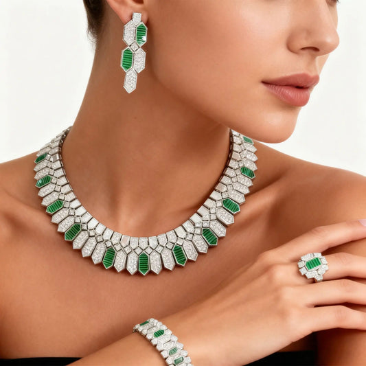 Middle Eastern Luxury Gold Jewelry Set with White Shell Black Agate Cubic Zirconia Chocker Necklace Earring Ring Bracelet Sets