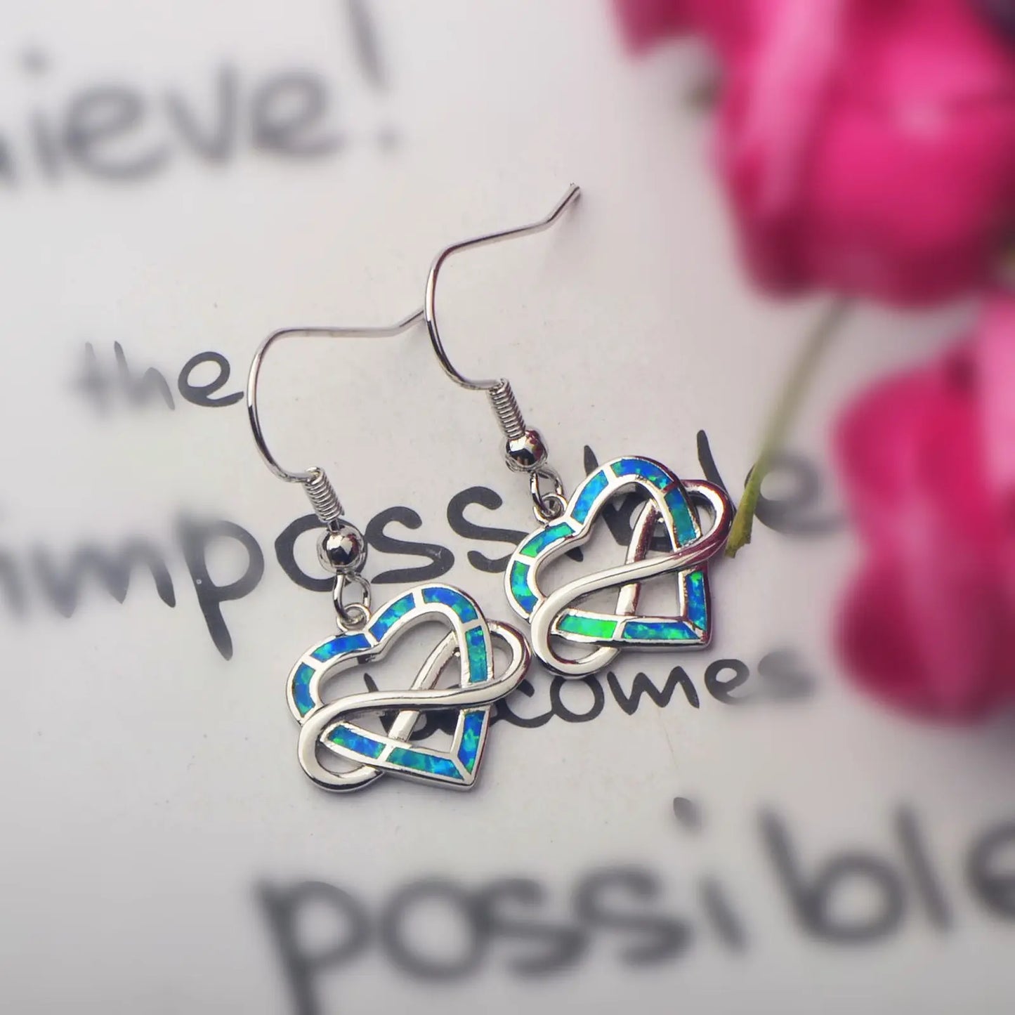 Trendy Dainty Brass Silver Plated Christian Opal Heart Shaped Love Pendant Earrings Cute Minimalist Gift Jewelry Bulk Supply