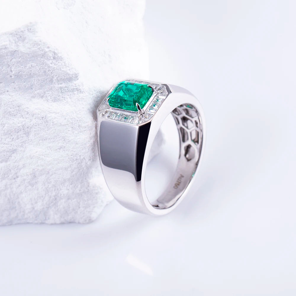 Messi Jewelry Custom Jewelry MSR-1564 18k White Gold Lab Grown Emerald Ring
