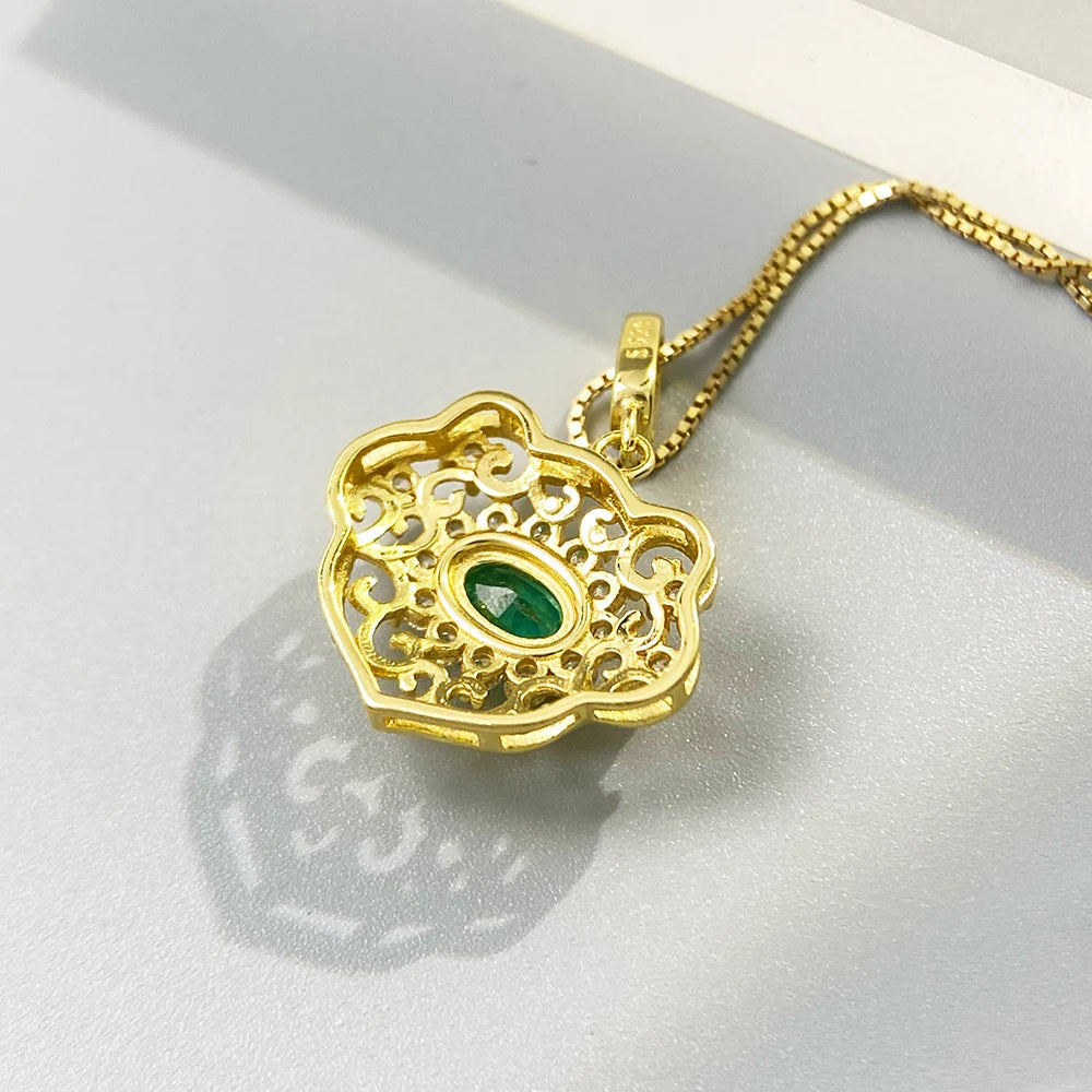 Gioiellieri Natural Emerald Pendant with 925 Sterling Silver for Women May Birthstone Green Gemstone Fine Jewelry Wedding Anniversary Trendy