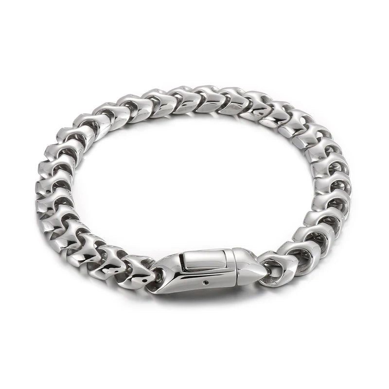 VIKING Mens Hip-Hop Snake Bone Link Bracelet – Silver Stainless Steel