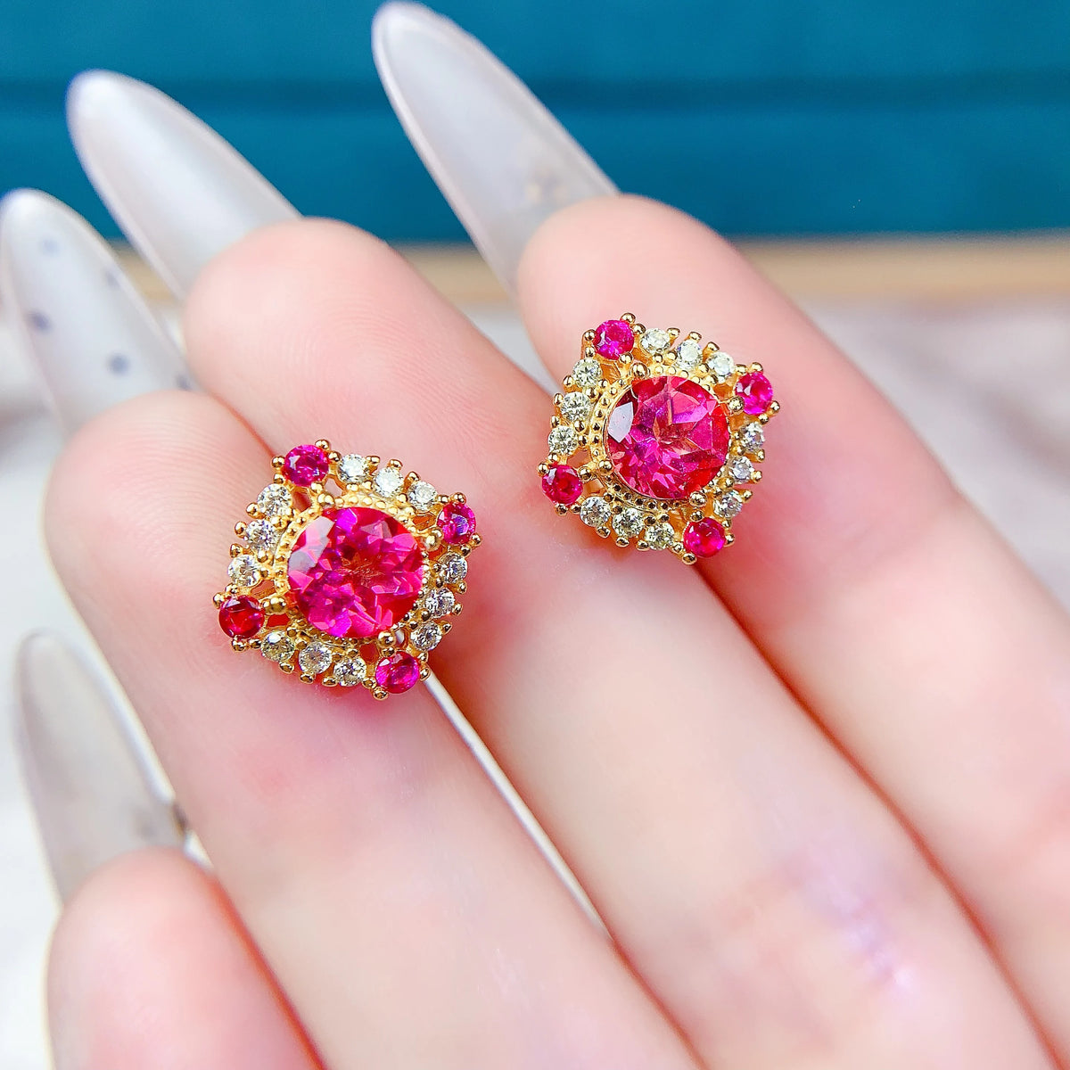 S&S Pink Topaz 925 Silver & Gold-Plated Jewellery Set | Ring, Earrings & Necklace | S&S Collection