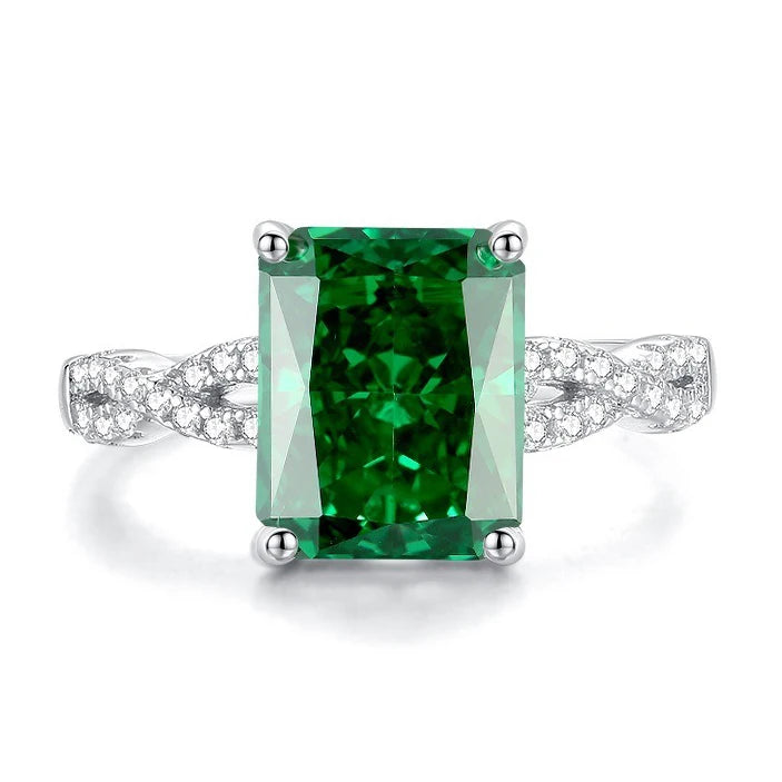 Elegant Women 925 Sterling Silver Emerald 5A 8A Cubic Zirconia Ring Promise Wedding Rings Custom Jewelry Manufacturing OEM/ODM