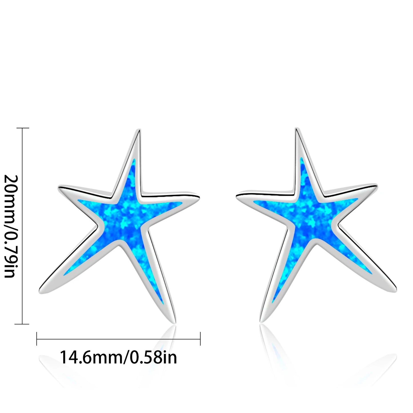 Starfish Stud Earrings - Blue Opal Inlaid Silver Plated Ocean Jewelry for Women Wholesale