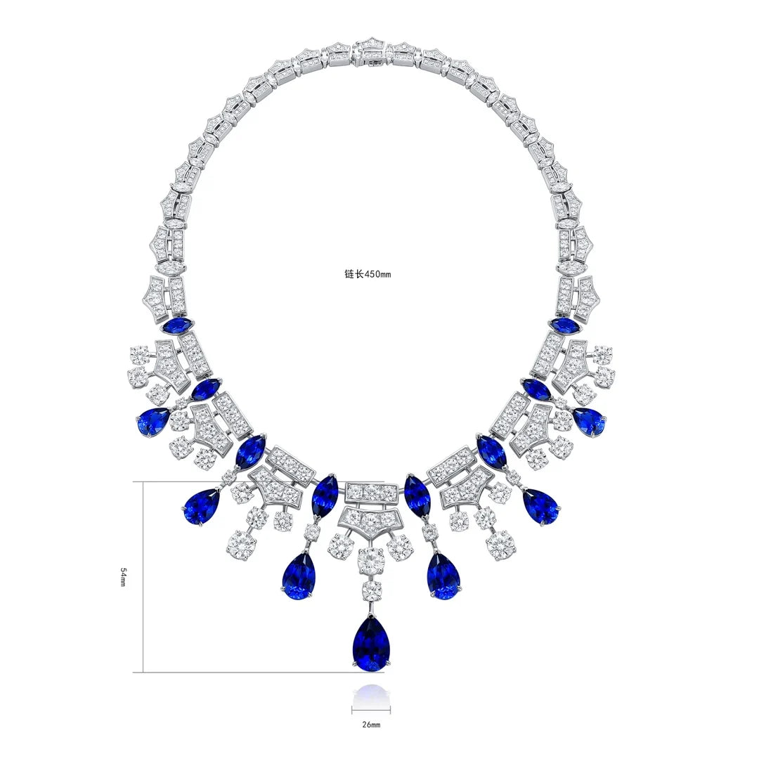 Gemfiori Anster Luxury Lab Grown Sapphire Necklace Pear Marquise Shape Gemstones Customized for Wedding Gift Party Engagement Anniversary