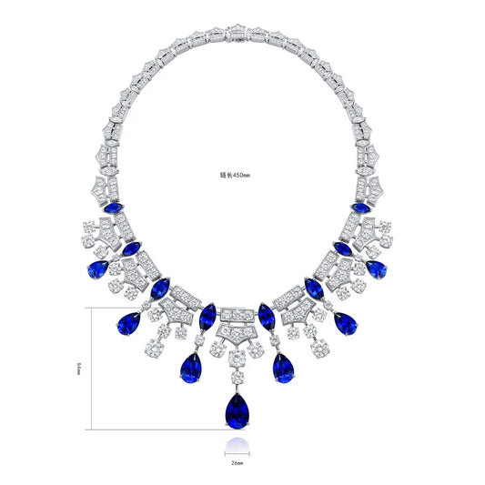 Gemfiori Anster Luxury Lab Grown Sapphire Necklace Pear Marquise Shape Gemstones Customized for Wedding Gift Party Engagement Anniversary