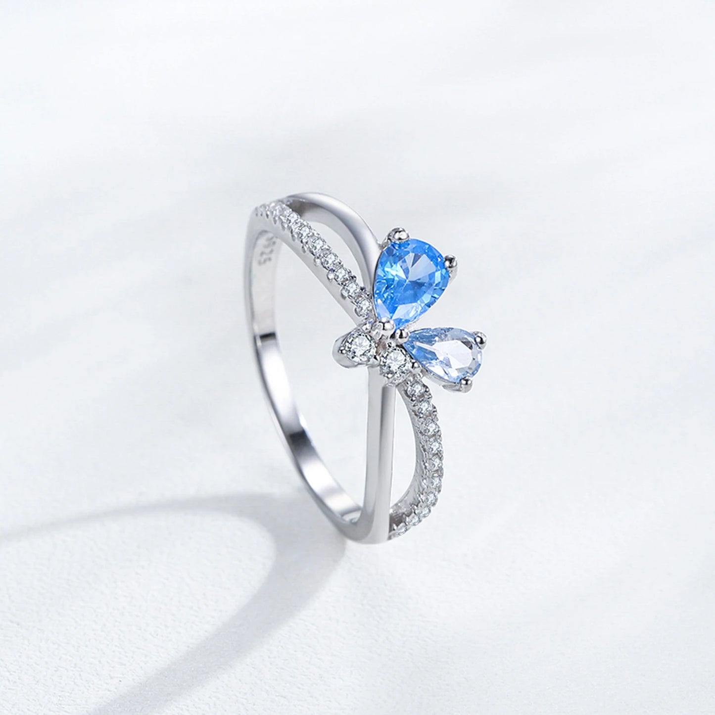 Ailmay Luxury 925 Sterling Silver Blue Zircon Bow Jewelry Set for Women Wedding Engagement or Christmas Gift