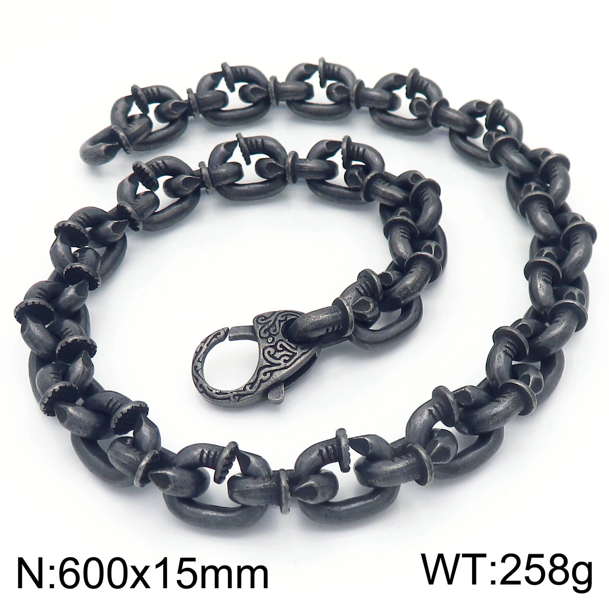 REBEL Unisex Stainless Steel Industrial Style Thick Nail Links Necklace&Bracelet Jewelry Set