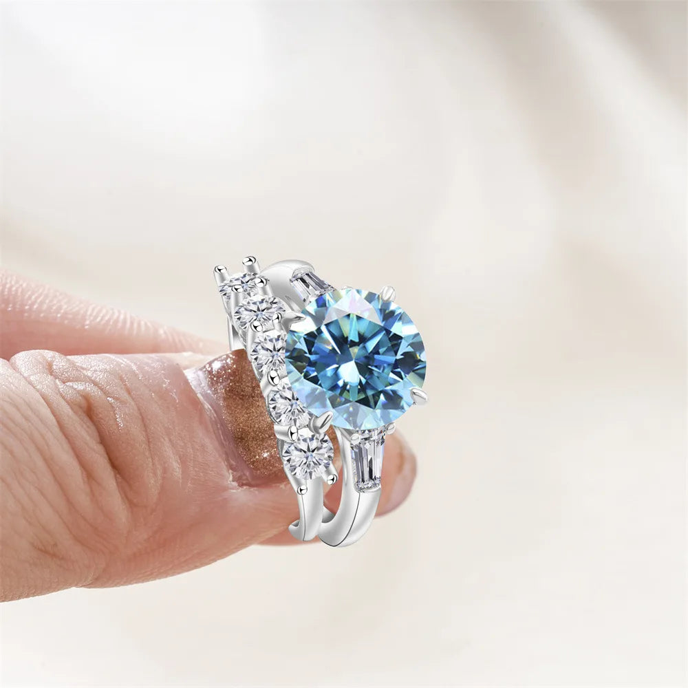 Saudi Arabia Silver Rings with Luxury S925 Sterling Silver Jewelry 6.5carat Gra Certificate Moissanite Ring Set Birthday Gift