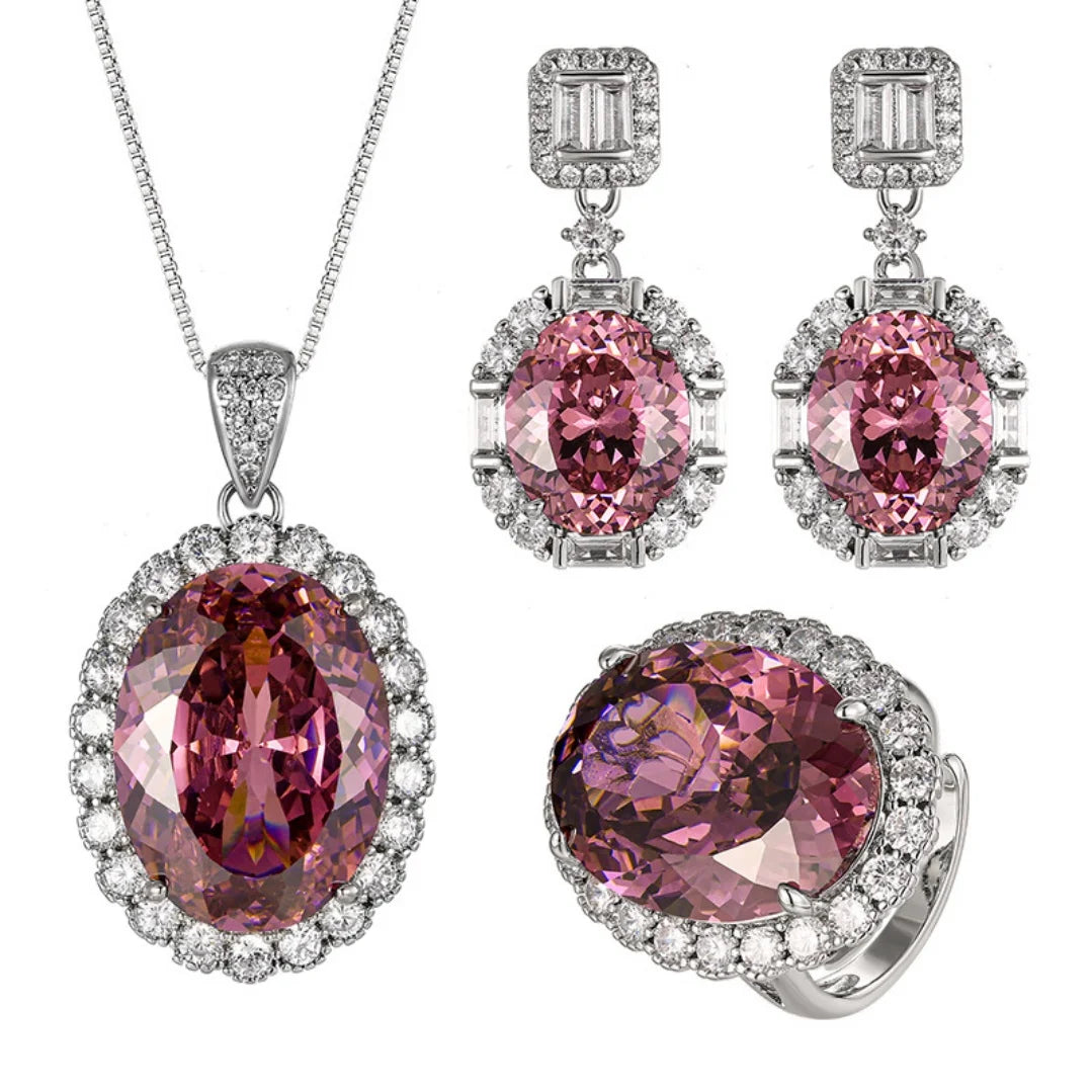 S&S Dried Rose Flower Jewellery Set – Pendant, Ring & Earrings – Platinum Plated – Collection