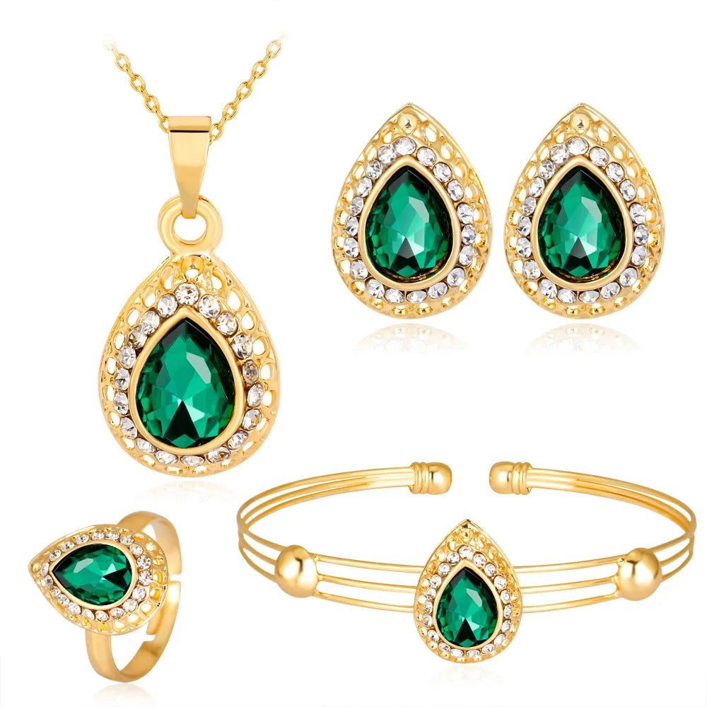 RFJEWEL Factory Low Price New Arrival Necklace Set Delicate Alloy Multi-color Drop Necklace Earring Jewelry Wholesale Four Sets