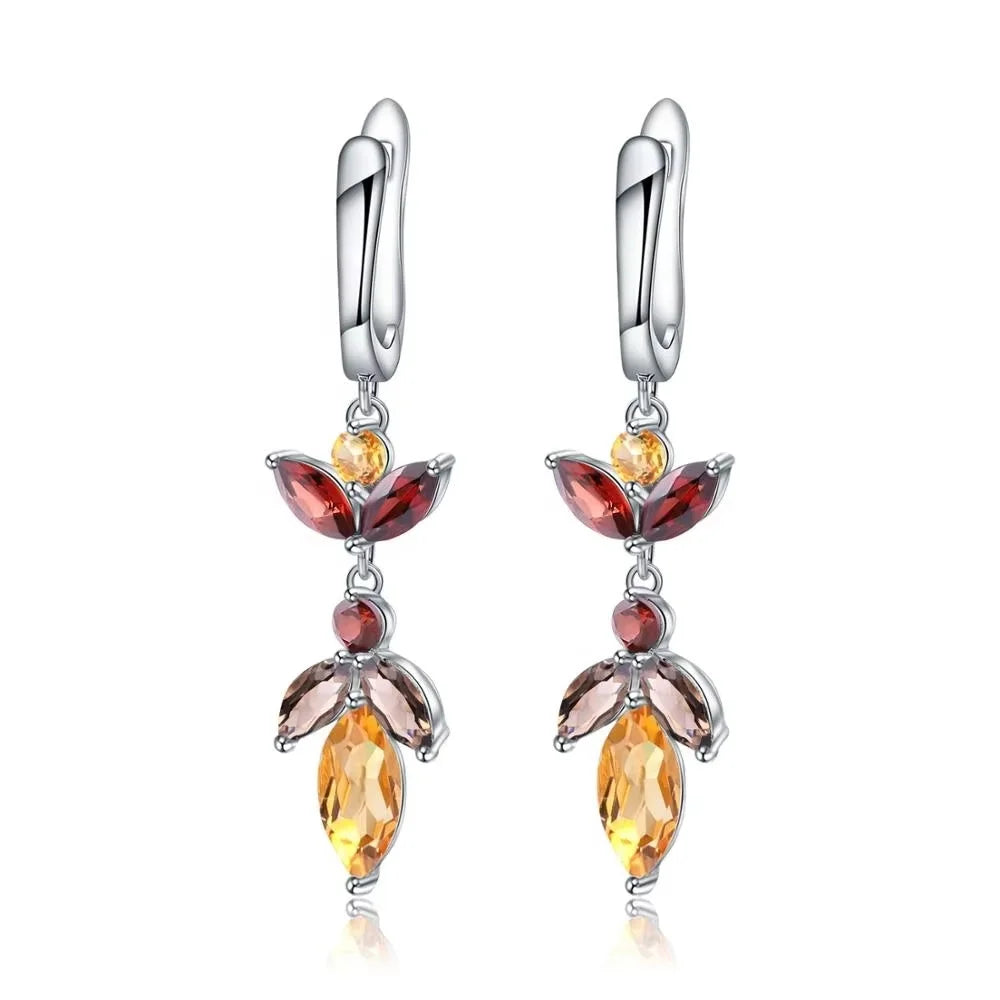 ArtistA Abiding Price Fashion 925 Sterling Silver Natural Gemstone Garnet Citrine Drop Jewelry Set for Birthday Gift