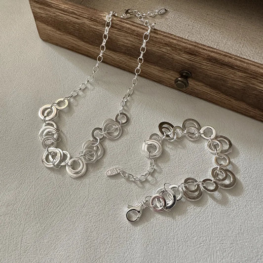 S&S 925 Sterling Silver Hoop Link Necklace & Bracelet Set – Collection