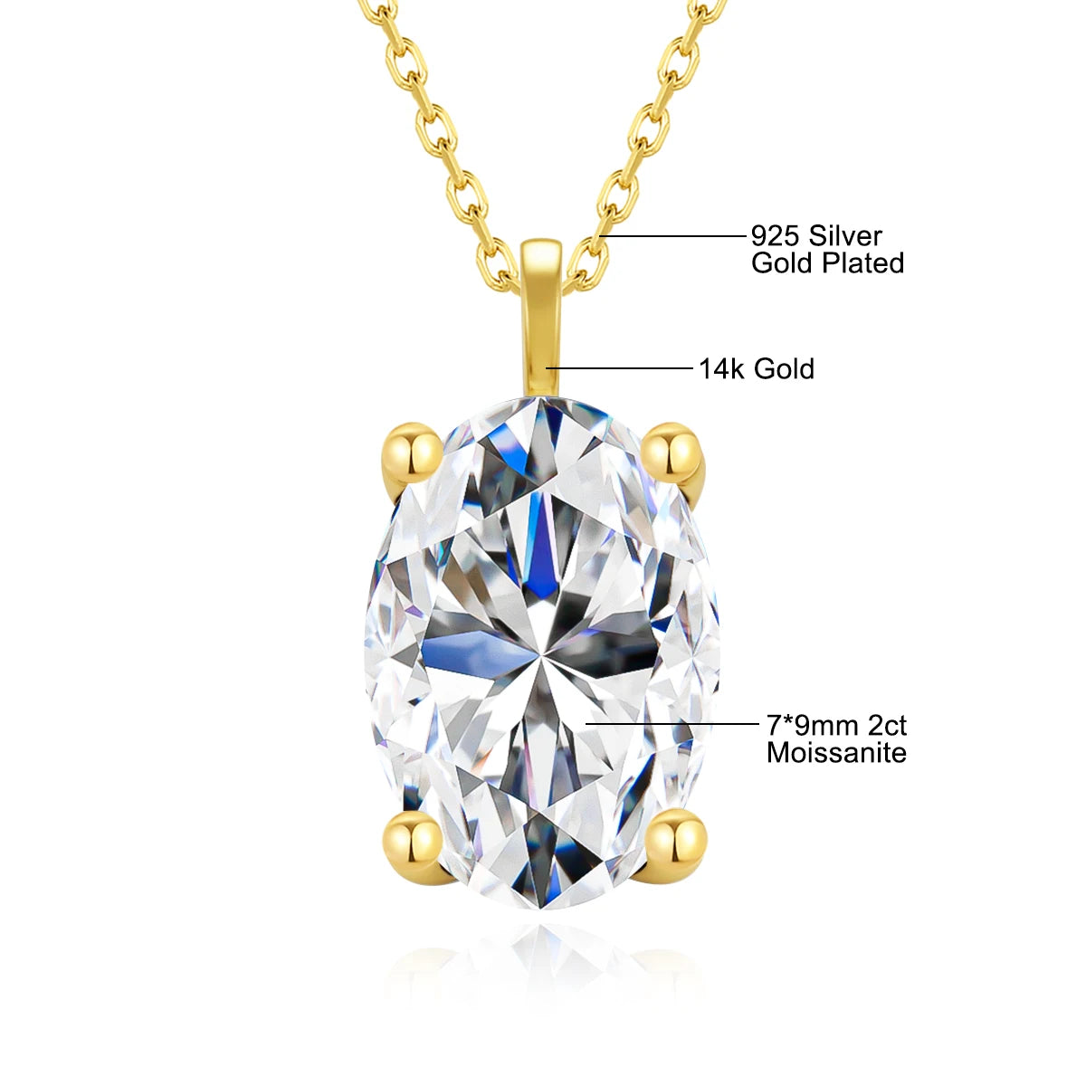 Gioiellieri Luxury Gold Jewelry Supplier Woman Mother's Day Gift Hollow 14K Gold 1ct 2ct 3ct Oval Moissanite Diamond Pendant