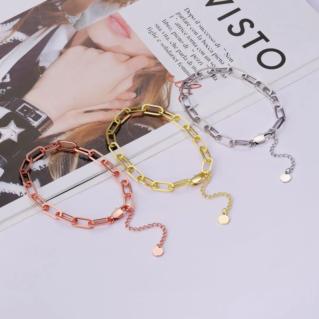 New Design Ladies Sexy Hotwife 6mm Paper Clip Anklet Sets Thin Gold Foot Jewelry Bracelet Link Women Stainless Steel Anklet
