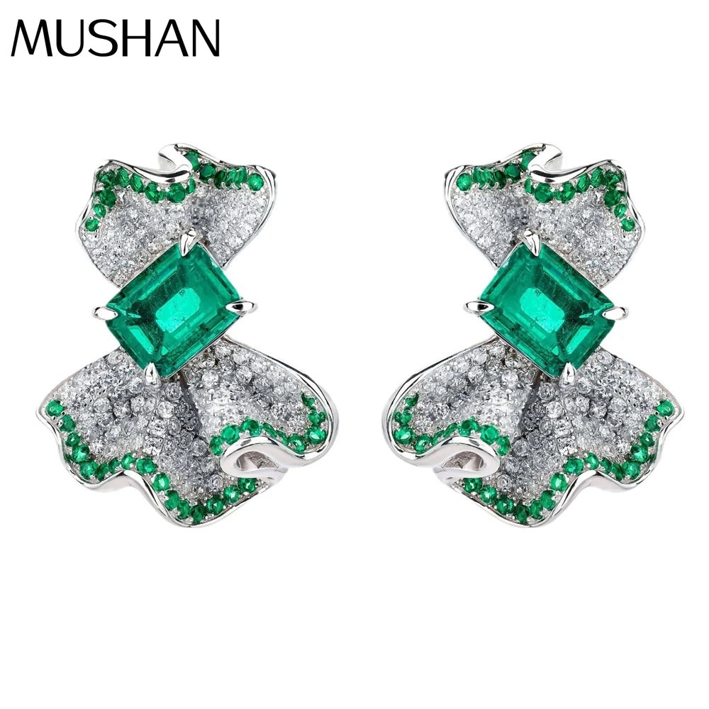 MUSHAN Jewelry Factory Grandmother Green Earrings With High Carbon Diamond Stud Earrings S925 Sterling Silver High End Earrings