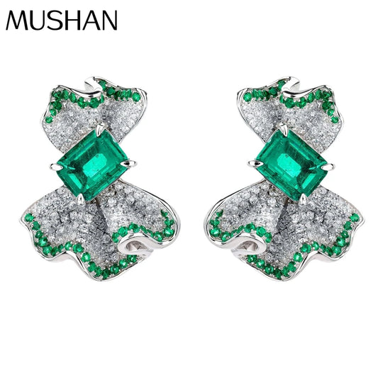 MUSHAN Jewelry Factory Grandmother Green Earrings With High Carbon Diamond Stud Earrings S925 Sterling Silver High End Earrings