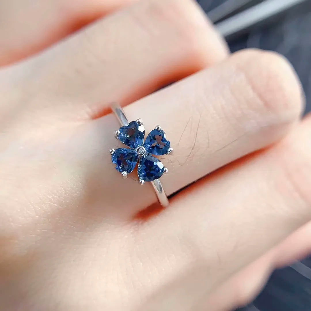 Natural Blue Topaz Jewelry Set 925 Sterling Silver Heart Cut Ring Stud Earring Pendant for Wedding Anniversary Fine Jewelry