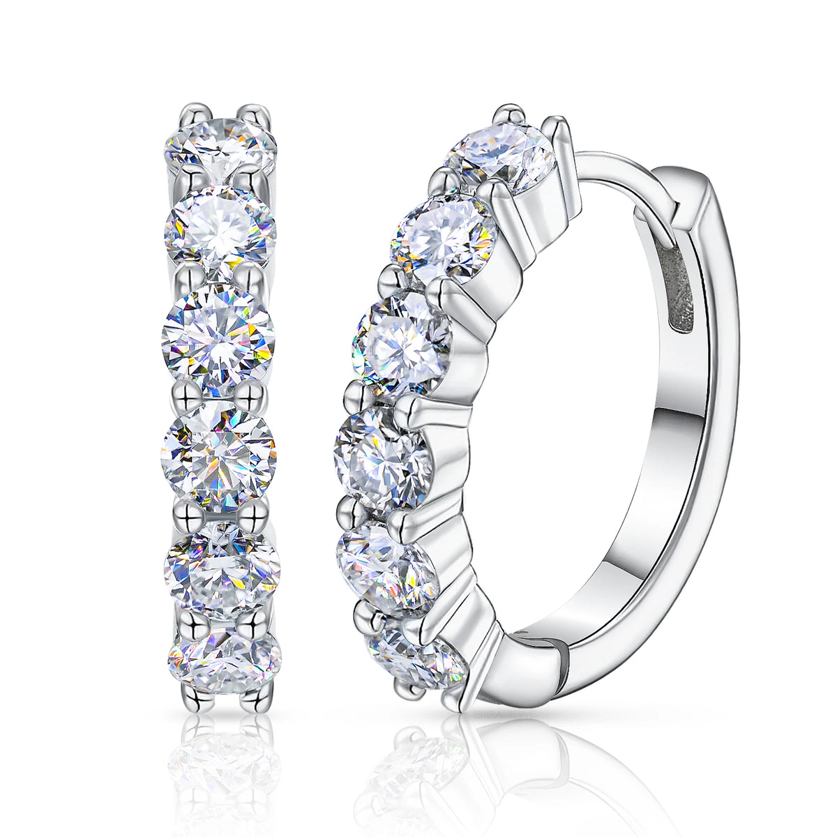 GIGAJEWE 3.0mm Total 1.2ct White/ Blue/ Green Color Moissanite Silver 925 Plated White 18k Gold Hoop Earrings