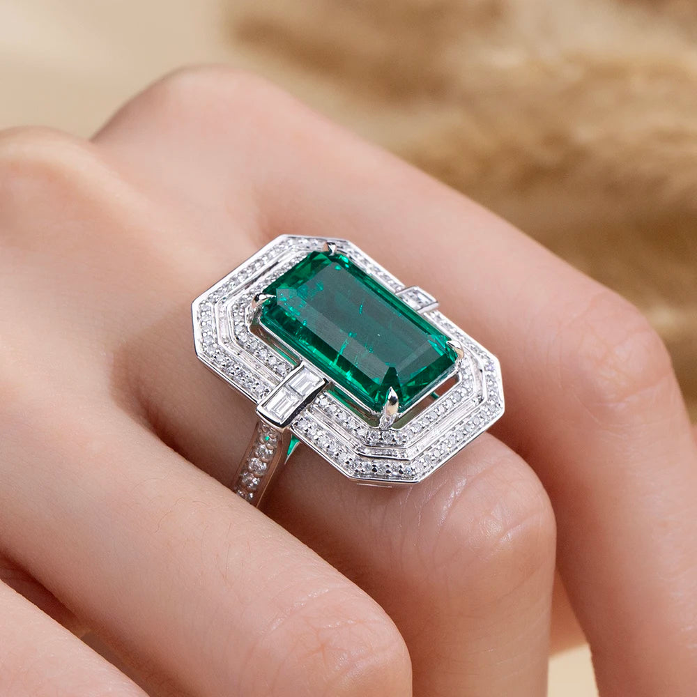 Messi Jewelry Customized MSR-2059 18k White Gold Fashion Lab Grown Emerald Ring