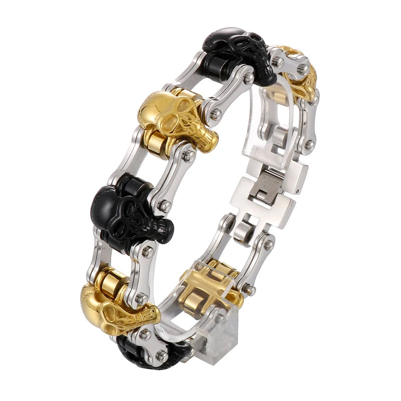 KALEN Punk Skull Biker Bracelet – Gold, Silver & Black