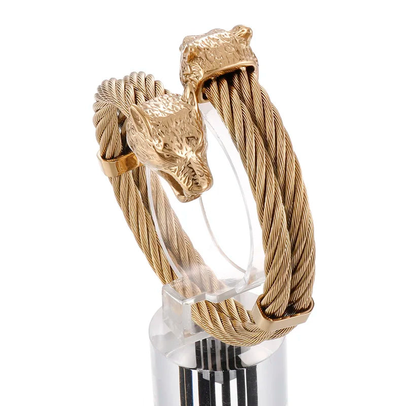 KALEN Punk Silver/Gold/Black/Oxidized Black Stainless Steel Wolf Head Cuff Bangle Bracelet