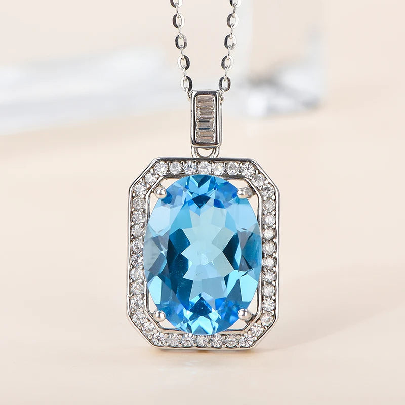 Gioiellieri Natural Crystal Oval Cut Claw Set 925 Sterling Silver Rhodium Plated Luxury Customized Solitaire Pendant Necklace Fashionable
