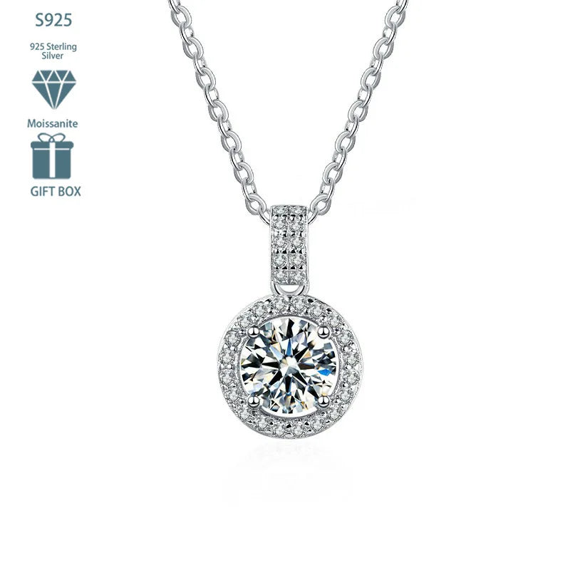 Factory Multi Colorful Moissanite Jewelry Classic 925 Silver Circle Bezel Set Round Cut 1ct VVS GRA Moissanite Pendant Necklace