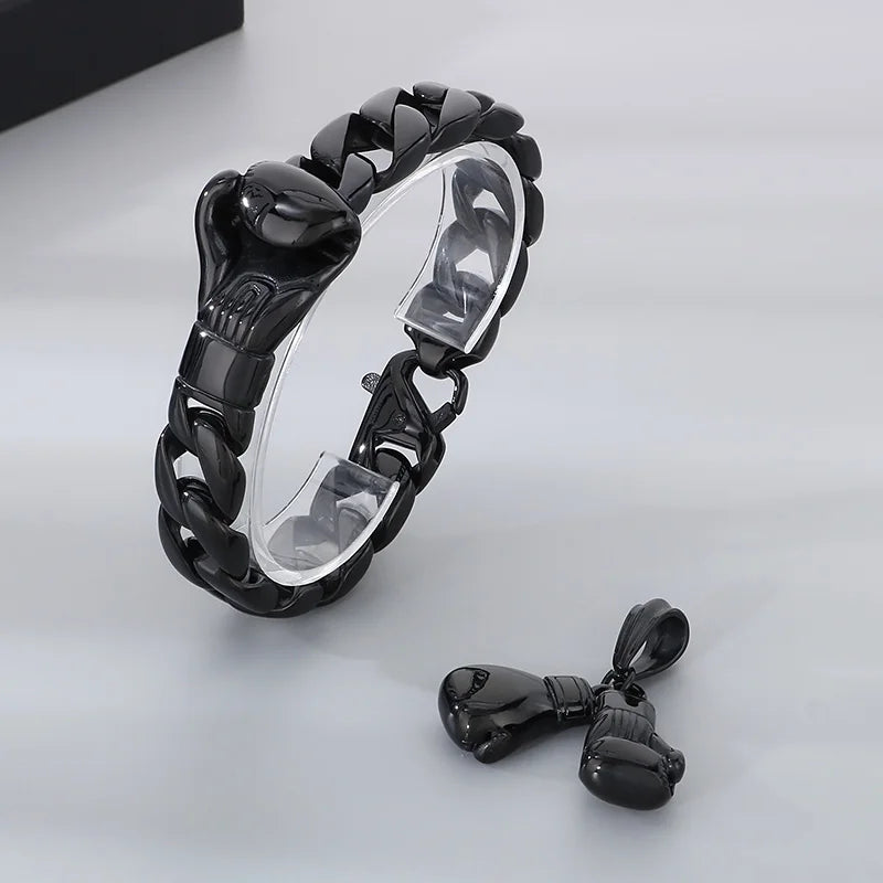KALEN Fine Jewelry Fashion Bracelets Men Stainless Steel Trendy Boxing Glove Cuban Bracelet Bangle