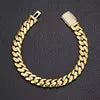 Luxury Miami Cuban Link Chain Bracelet Necklace Brass 14k 18k Gold Plated Zircon Clasp Iced Out 3D Logo Laser Engraving Jewelry